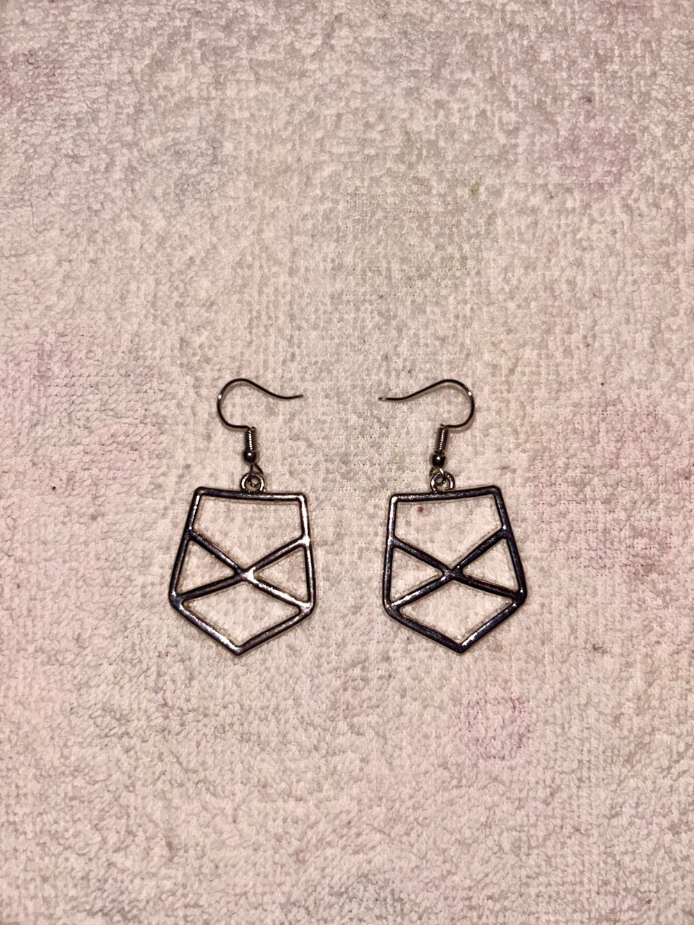 Silver Geometric Shield Drop Earrings for Women